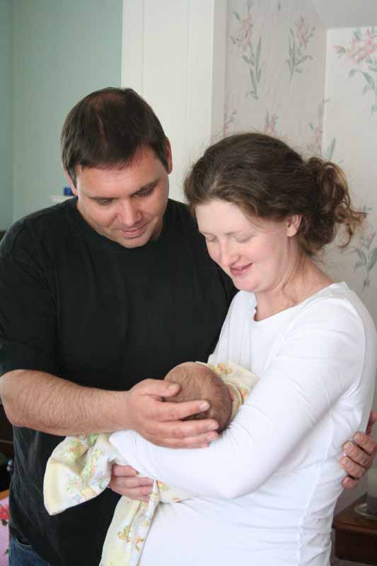 The happy family, on arrival from hospital